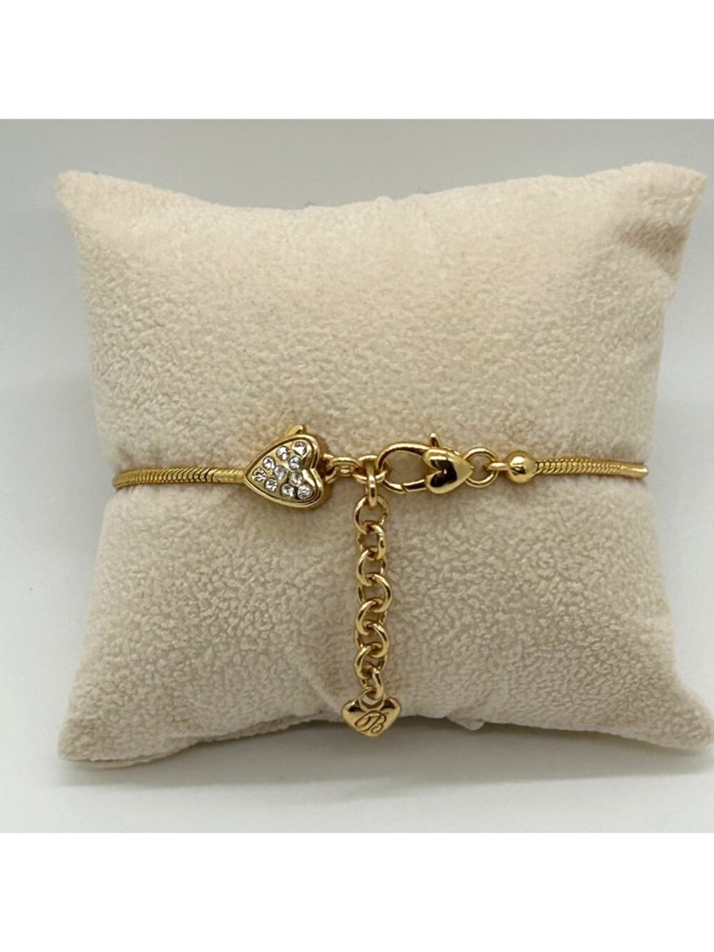 Brighton Gold Heart Crystal Charm Bracelet Snake Chain Jewelry Adjustable 7-8"